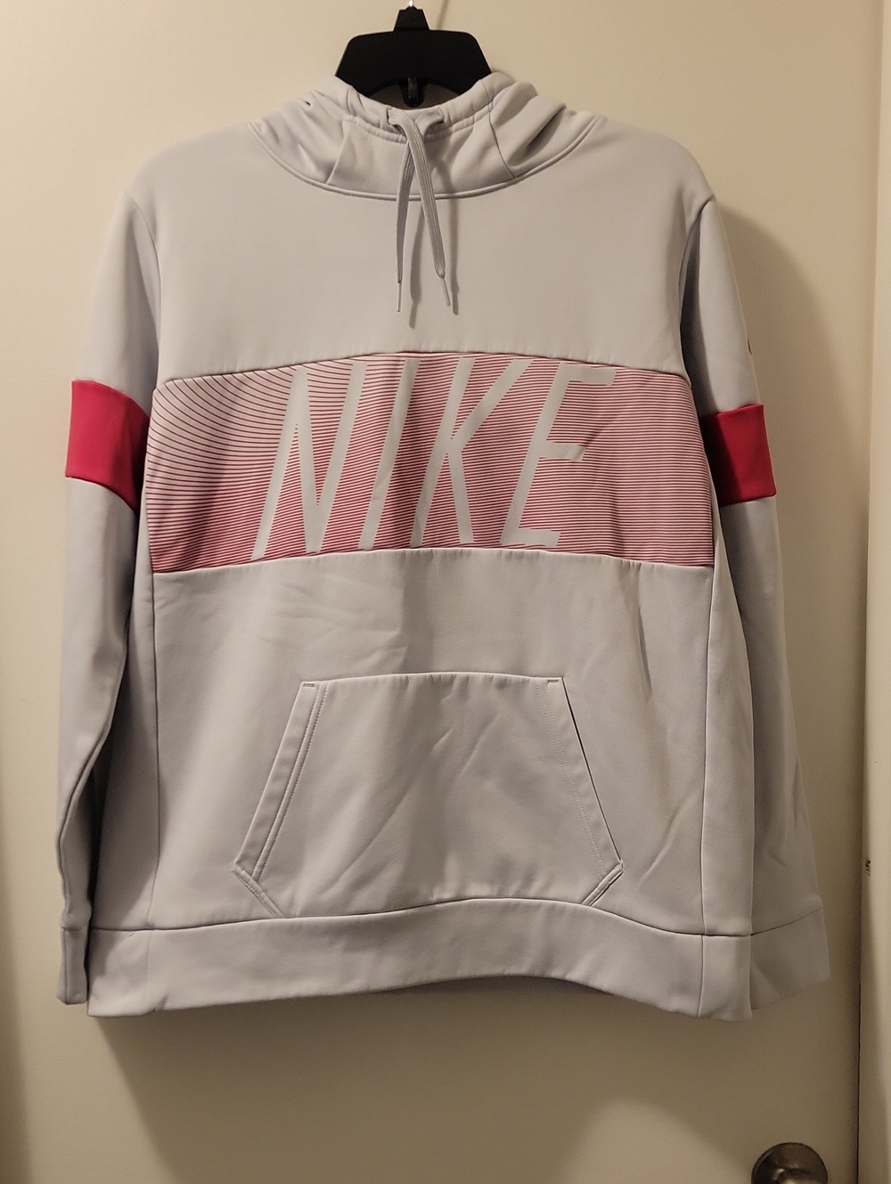 Nike Light Gray Hoodie with Pink Chest Panel
